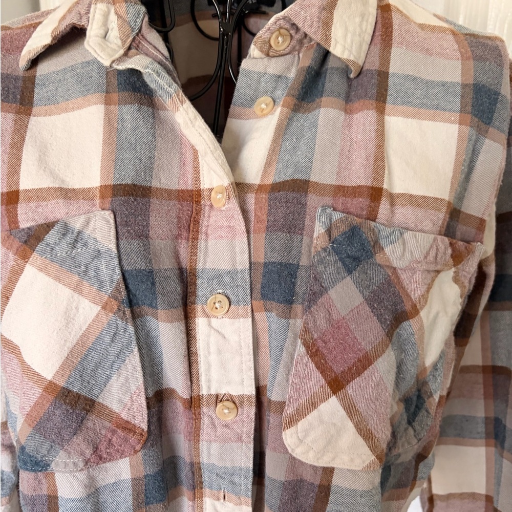 RSQ Plaid Button-Up Shirt in Cream, Rust & Gray Tones - Picture 2 of 6